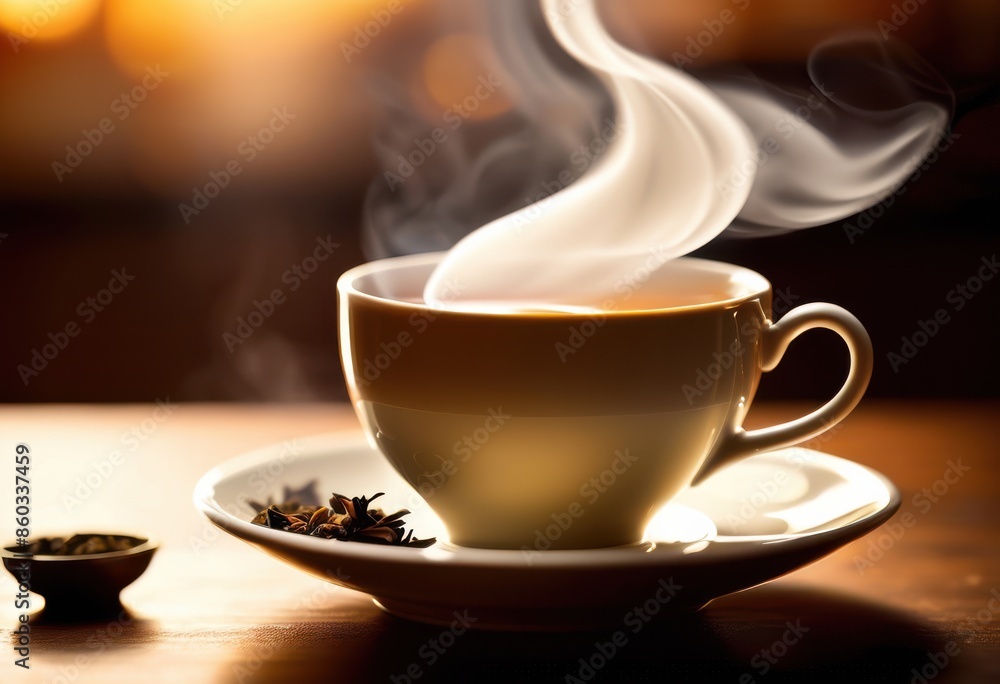 steamy cup freshly brewed tea saucer steam rising, beverage, aroma, morning, relaxation, calming, aromatic, organic, natural, healthy, traditional steamy cup freshly brewed tea saucer steam rising, beverage, aroma, morning, relaxation, calming, aromatic, organic, natural, healthy, traditional