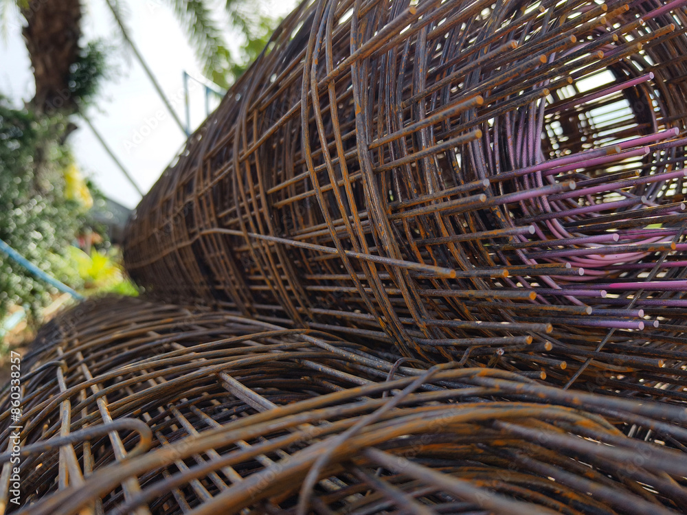 Metal bars arranged stack at the construction site