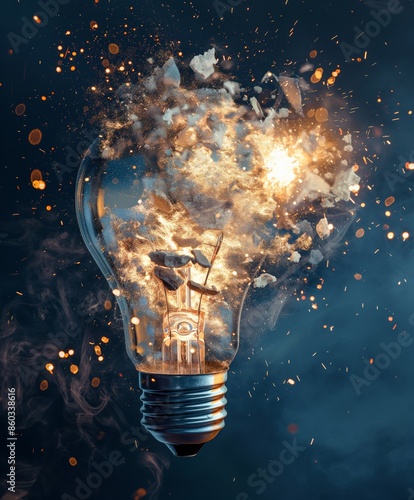 exploding light bulb Creative brainstorming sessions in business, with lightbulb moments and innovative ideas taking form in the style of stock photo image created by ai