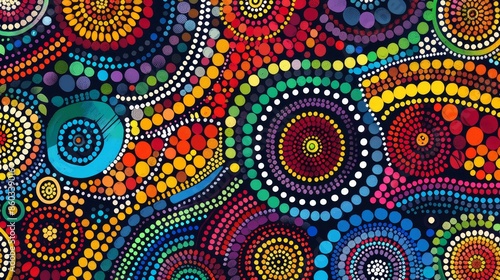 Vibrant Aboriginal dot painting on abstract background showcasing indigenous art
