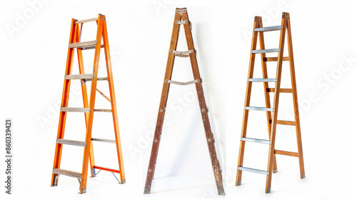 Ladders: Portable devices for reaching high areas for maintenance or repairs isolated on white background