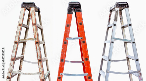 Ladders: Portable devices for reaching high areas for maintenance or repairs isolated on white background photo