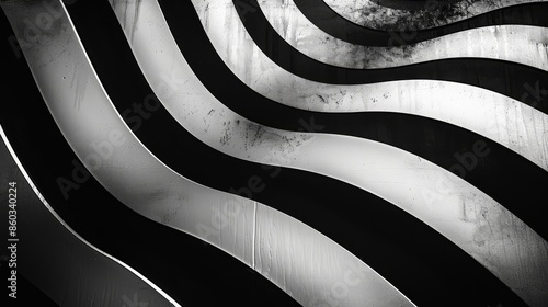 Striking black and white waves with bold contrasting lines form a captivating background pattern. photo