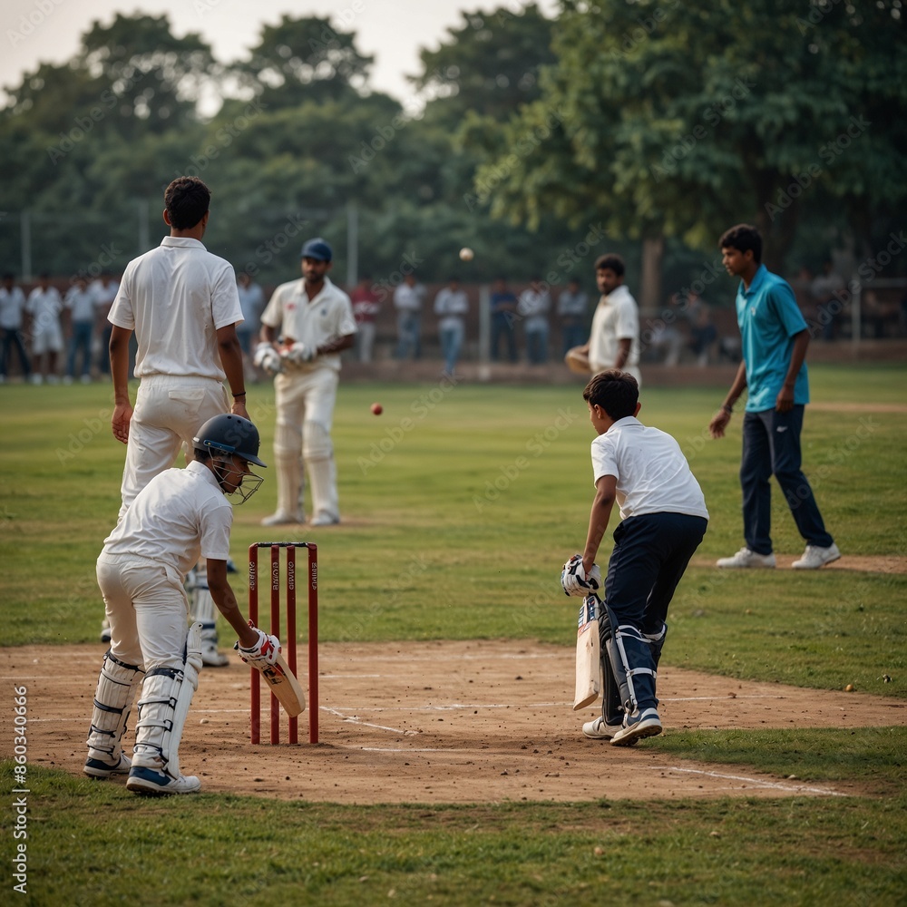Boys are playing cricket on a grassy field. Boys are playing cricket on a grassy field.