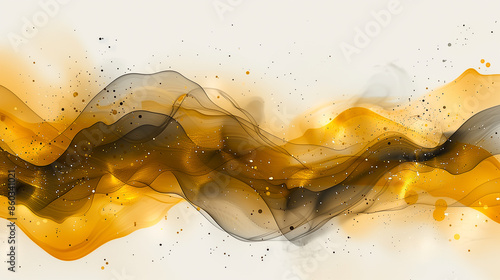 Dynamic golden and black waves flowing across a light background, adorned with sparkling speckles.