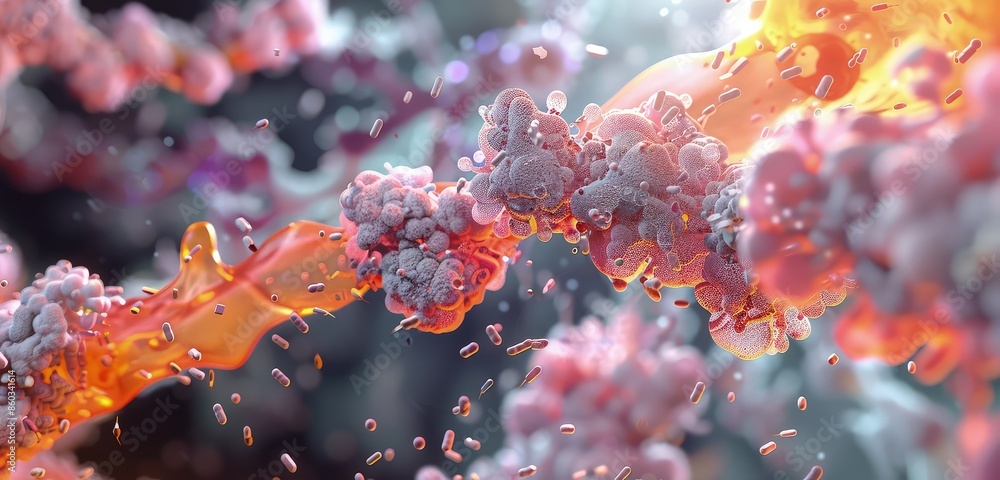 Protein Rendered Cell A captivating 3D rendered scene of a cell membrane, showcasing the ...