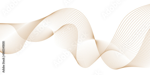 Abstract vector wavy lines flowing smooth curve gold gradient color on transparent background in concept of luxury, technology, science, music, modern. 