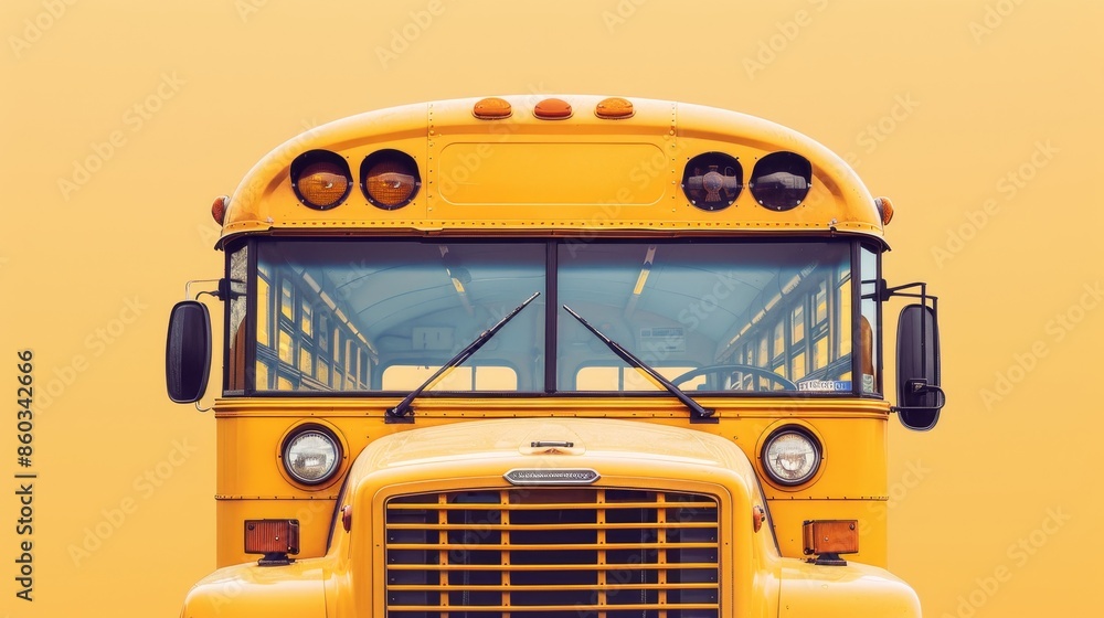 Fototapeta premium Nostalgic yellow school bus against warm backdrop