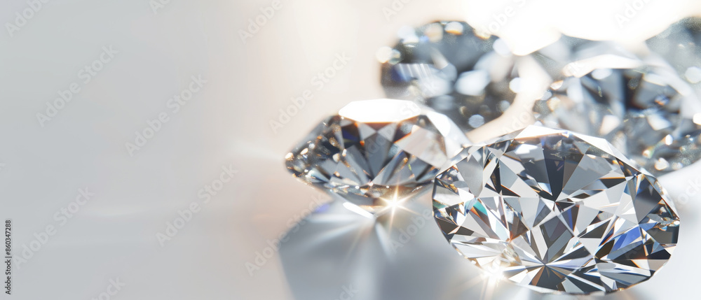 A display of brilliant cut diamonds on a reflective surface, the light capturing their intricately cut facets, displaying their exquisite sparkle. A display of brilliant cut diamonds on a reflective surface, the light capturing their intricately cut facets, displaying their exquisite sparkle.