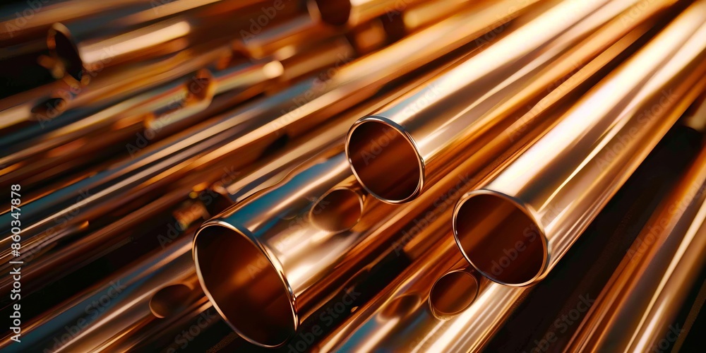 Naklejka premium Copper pipes in a pile.