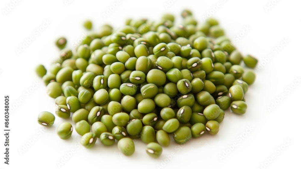 Circular cluster of vibrant green mung beans on white background Circular cluster of vibrant green mung beans on white background