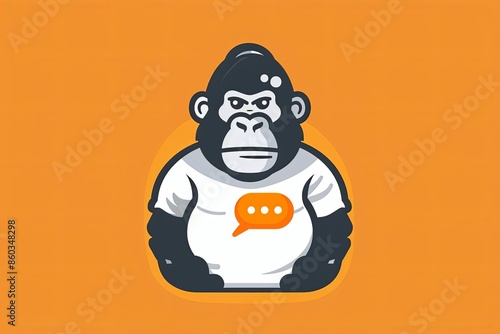 Cartoon Gorilla in White Shirt on Orange Background photo