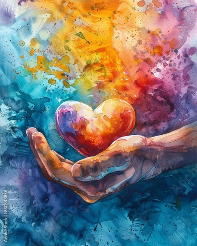 Peaceful random acts of kindness, watercolor, warm hues, fauvism, heartfelt