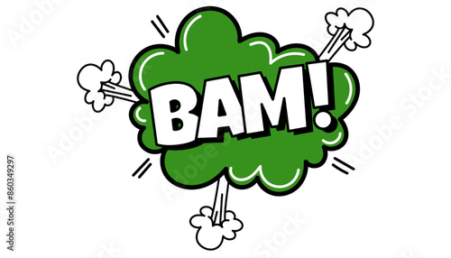 Pow comic bubble. Sound dialogue speech bubbles with word Bam. Pop art expression in bright color and black outline.