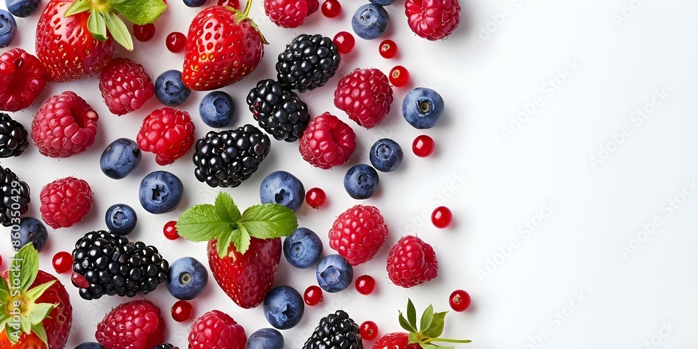 Assorted Berries on White Background Professional Photo with Copy Space and Selective Focus. Concept Photography, Berries, Copy Space, Selective Focus, White Background Assorted Berries on White Background Professional Photo with Copy Space and Selective Focus. Concept Photography, Berries, Copy Space, Selective Focus, White Background