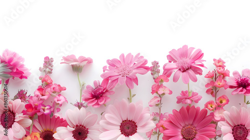Pink floral  assorted pink flower border on white background : Generative AI