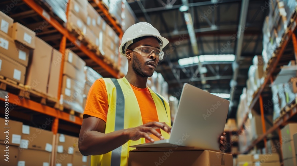 The warehouse worker with laptop The warehouse worker with laptop