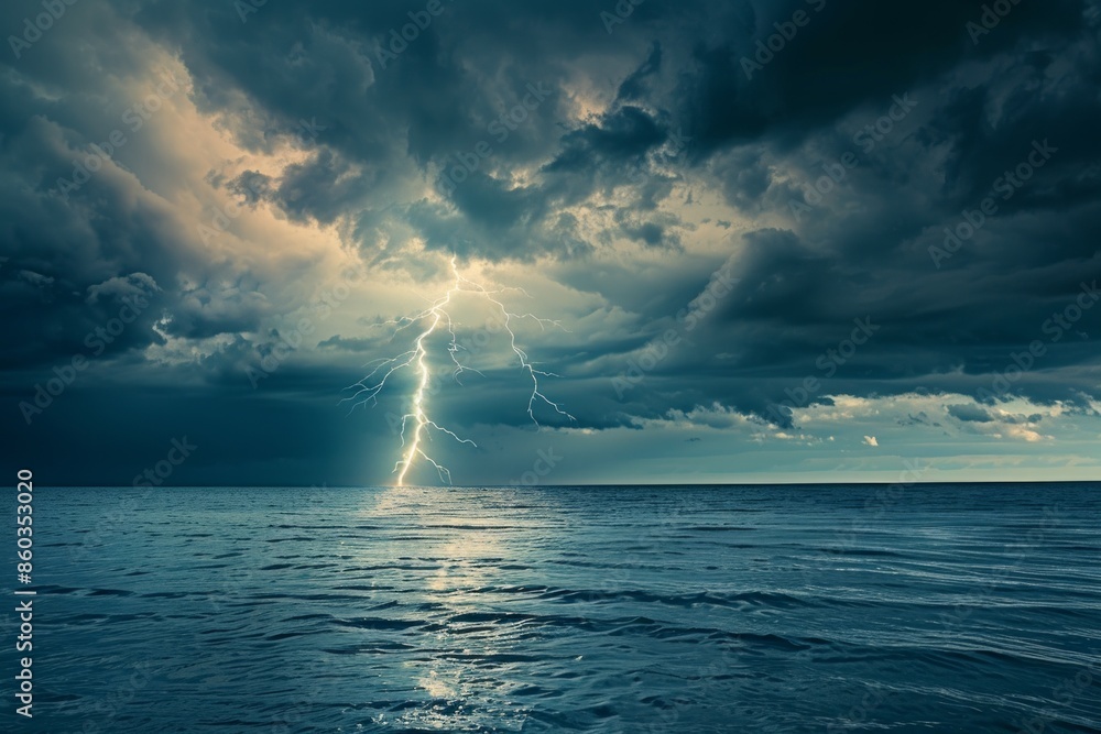 An electric storm with lightning bolts over a calm sea, symbolizing the sudden and powerful emergence of ideas. An electric storm with lightning bolts over a calm sea, symbolizing the sudden and powerful emergence of ideas.