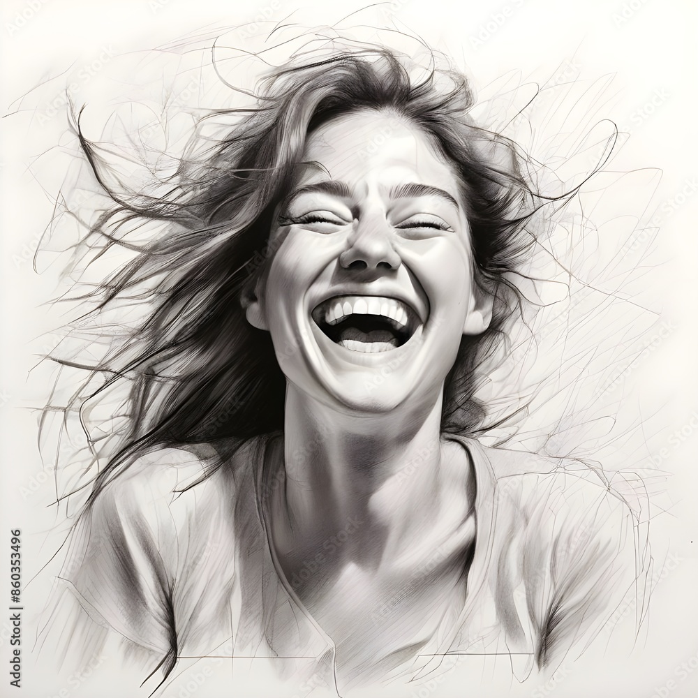 Burst of Laughter: Dynamic Pencil Sketch of Joy and Energy