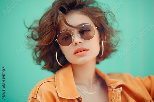 Wallpaper Mural Trendy Young Woman Wearing Sunglasses and Vibrant Orange Jacket Exemplifying 90s Grunge Design Torontodigital.ca