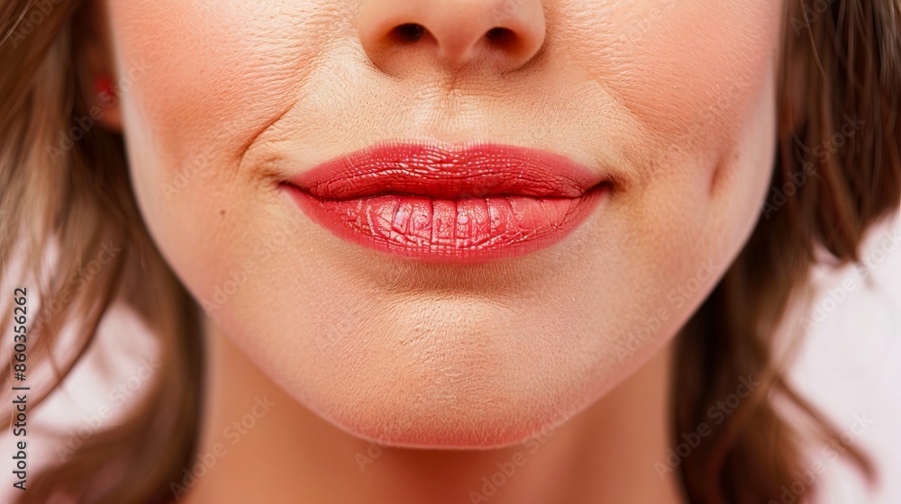 Fototapeta premium A woman with a pink lip and a smile.