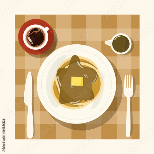 menu design breakfast pancake with butter and Syrup honey on the plate vector set 