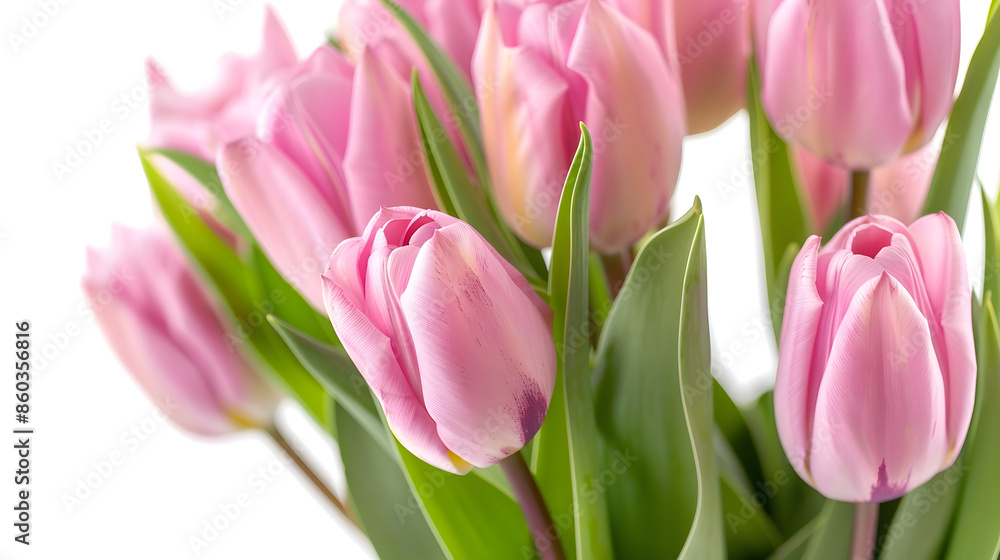 Fresh lush bouquet of pink tulips isolated on white : Generative AI Fresh lush bouquet of pink tulips isolated on white : Generative AI