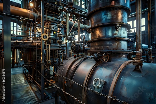 Meticulously Engineered Industrial Machinery in a Steampunk-Inspired Factory Setting