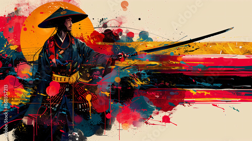 Wallpaper Mural Illustration Samurai abstract artwork background Torontodigital.ca