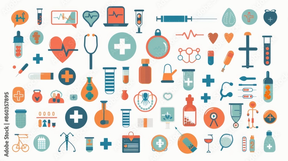 Illustrative set of healthcare and medical icons featuring different ...
