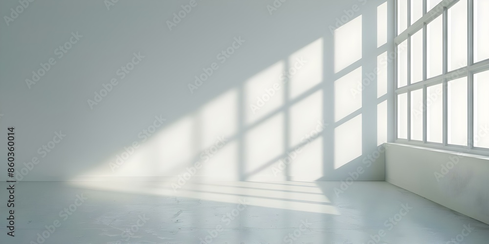 Fototapeta premium Aesthetic Room with Single Beam of Light Creating Window Shadow. Concept Indoor Photography, Light and Shadow, Aesthetic Interior, Creative Composition