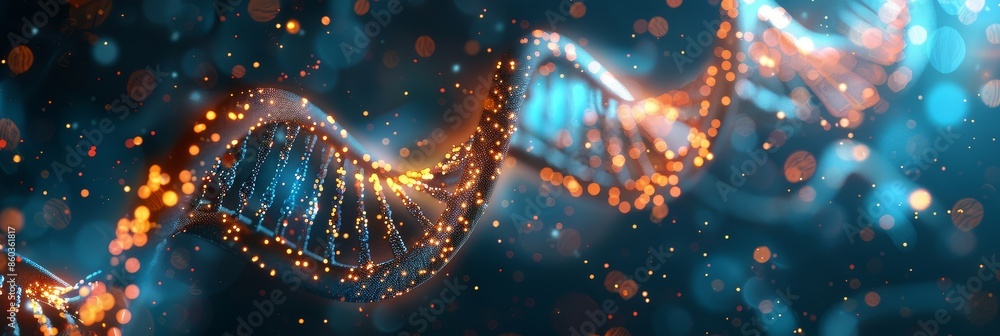 Glowing Double Helix DNA Structure 3D Rendering on Blue Background, Highlighting Medical Science and Futuristic Concept Glowing Double Helix DNA Structure 3D Rendering on Blue Background, Highlighting Medical Science and Futuristic Concept