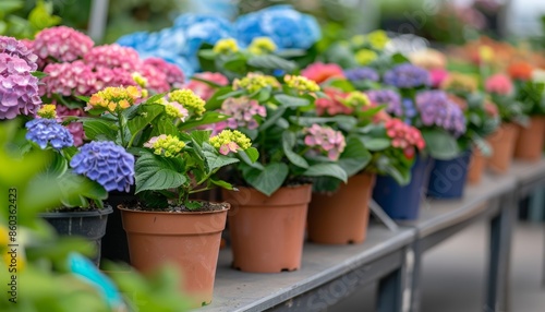 Wallpaper Mural Vibrant Hydrangea Display at a Garden Center Generative AI Torontodigital.ca