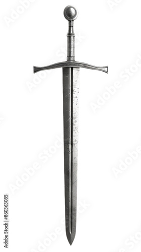 old, metal sword isolated on white, medieval steel weapon of knights