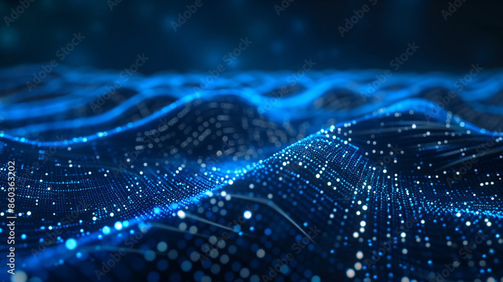 Flowing digital wave with glowing blue particles and mesh. Flowing digital wave with glowing blue particles and mesh.