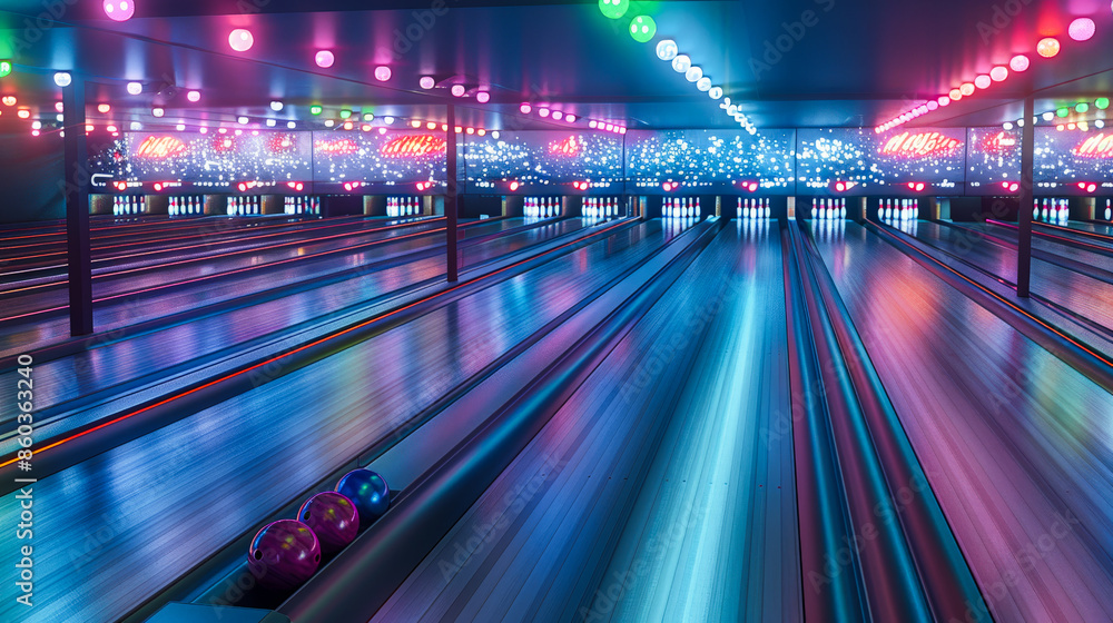 Fototapeta premium neon bowling room generated by AI