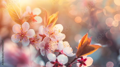 Blossom tree over nature background Spring flowersSpring Background : Generative AI