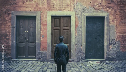 Man Standing in Front of Open Doors, Choosing a Path Generative AI