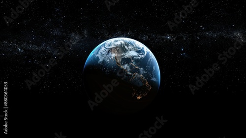 Fototapeta Naklejka Na Ścianę i Meble -  Stunning Image of Earth Adrift in the Dark Void of Space, Showcasing the Planet's Vibrant Colors and Isolation
