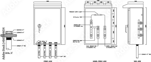 Vector silhouette illustration sketch, detailed design of high voltage grounding equalizing box lightning protection technique