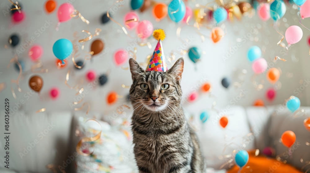 It's the cat's birthday. Cat in a festive cap It's the cat's birthday. Cat in a festive cap