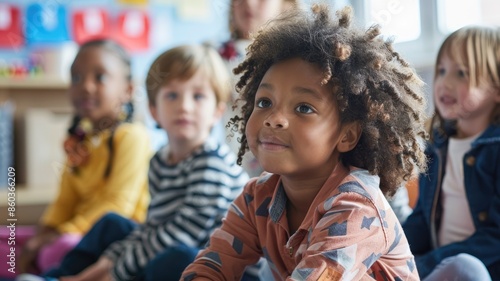 Children attentively sitting in classroom, focused on teaching