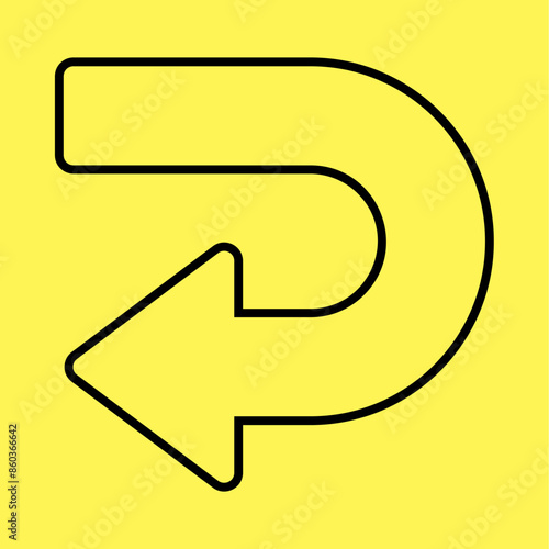 simple back left or back arrow icon, line vector isolated on yellow background. trendy and modern design