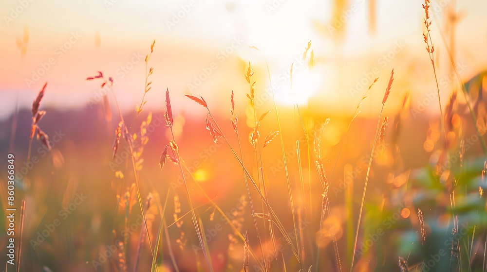Beautiful natural panoramic countryside landscape Blooming wild high grass in nature at sunset warm summer Pastoral scenery Selective focusing on foreground : Generative AI Beautiful natural panoramic countryside landscape Blooming wild high grass in nature at sunset warm summer Pastoral scenery Selective focusing on foreground : Generative AI