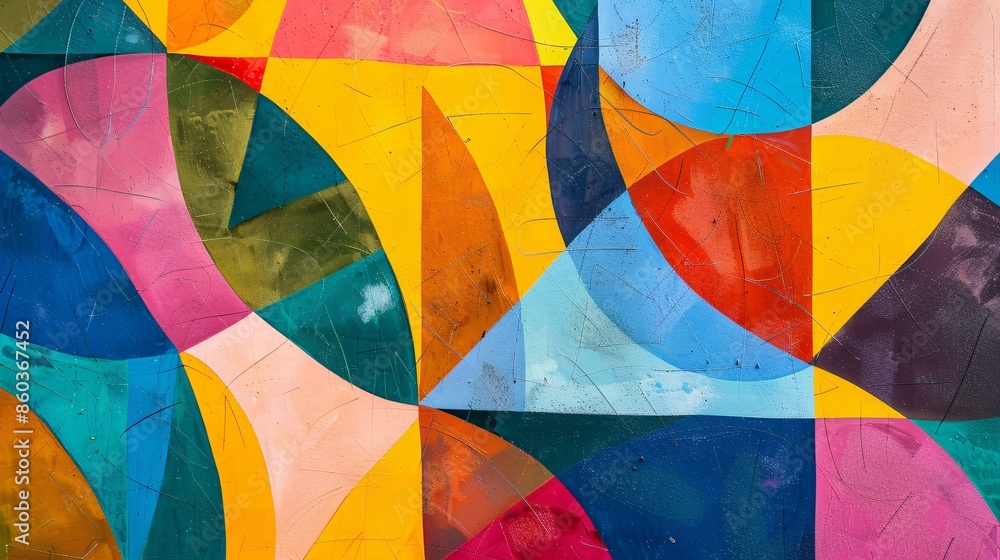 Fototapeta premium Abstract geometric shapes in vibrant colors, overlapping design