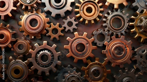 Wallpaper Mural A close up of many different sized gears, some of which are gold generated by AI Torontodigital.ca