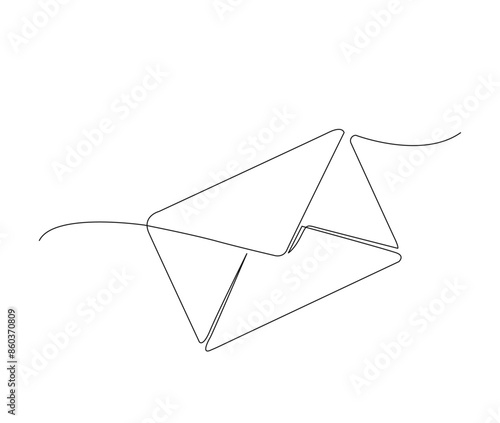 Continuous one line drawing of Paper envelope design. Paper mail simple outline illustration. Editable stroke.
