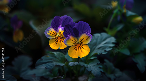 Heartsease or viola tricolor in garden in Bad Pyrmont Germany closeup : Generative AI