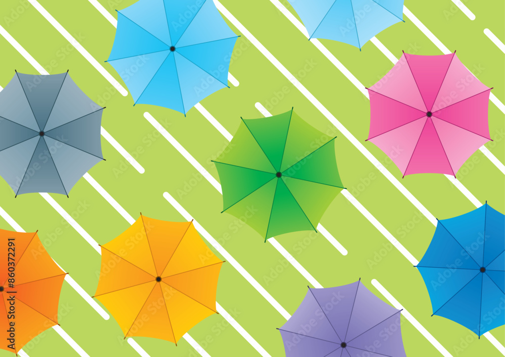 Obraz premium 雨をイメージしたカラフルな傘のイラスト