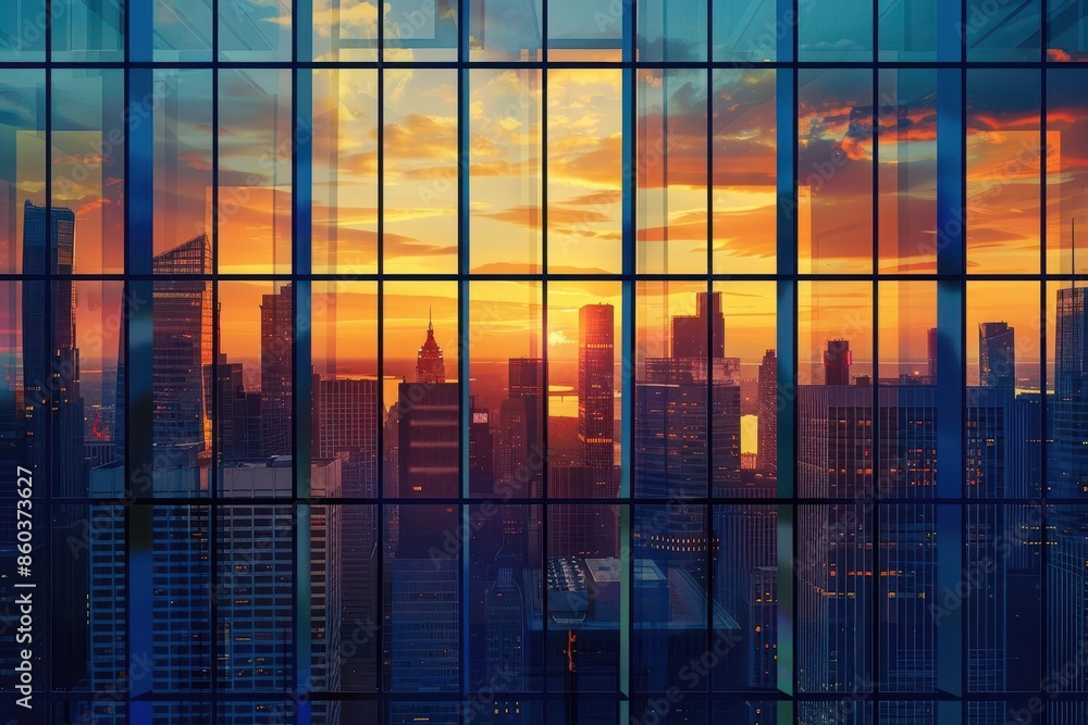 sunset mirage skyscraper windows reflecting vibrant city panorama urban architectural wonder concept illustration sunset mirage skyscraper windows reflecting vibrant city panorama urban architectural wonder concept illustration